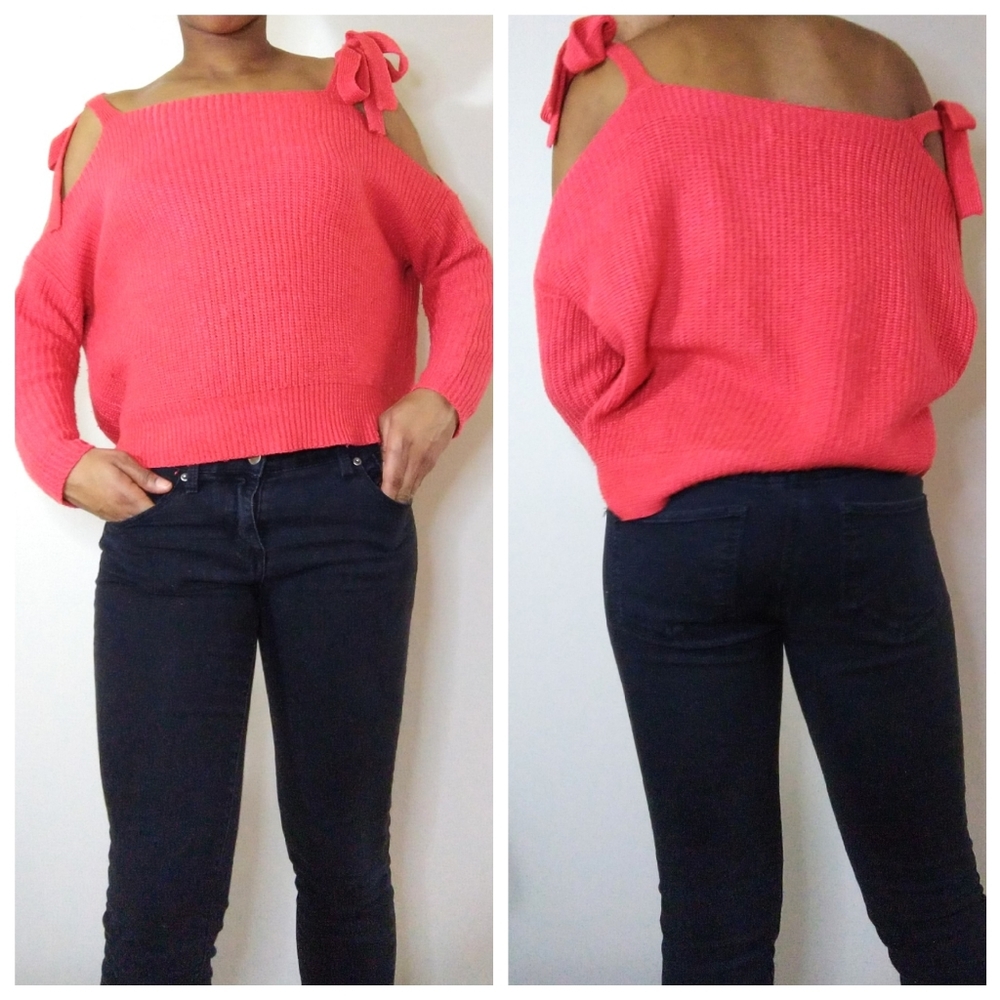 Burnt orange open shoulder Pagani sweater